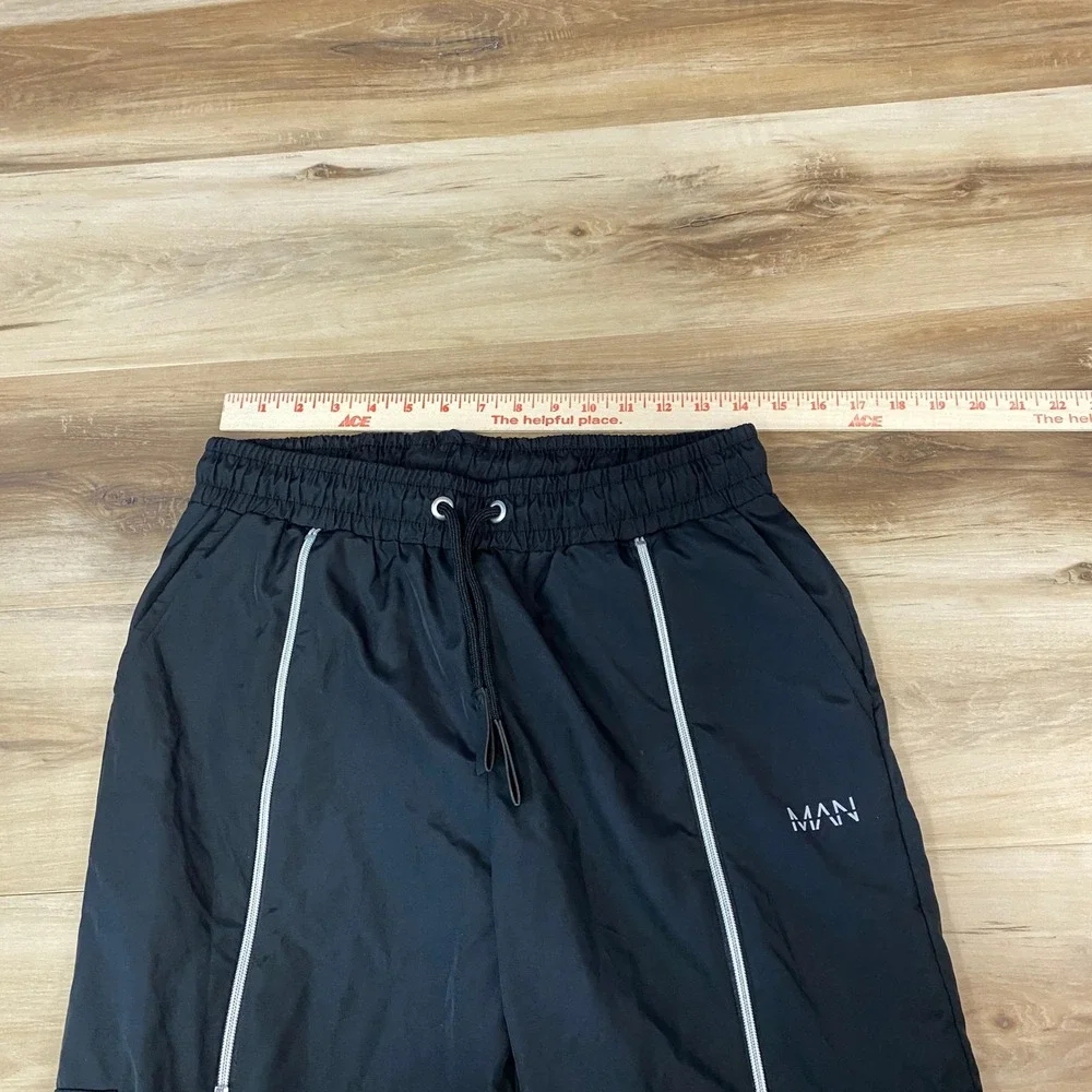 BoohooMAN Cargo Track Pants Mens M Tall Streetwear Polyester Straight Leg Black - Picture 6 of 11